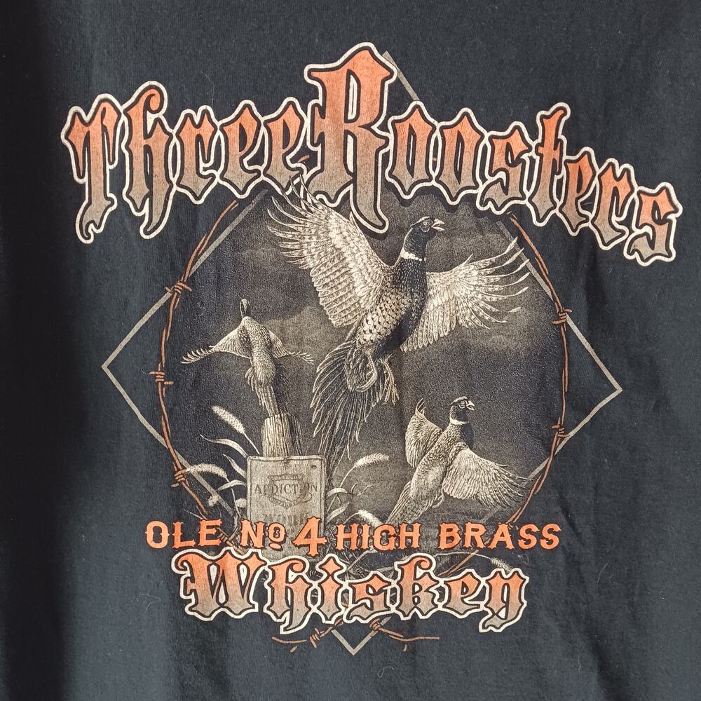 Three Roosters Whiskey Graphic T-Shirt Ole No. 4 High Brass Pheasant Hunting Tee